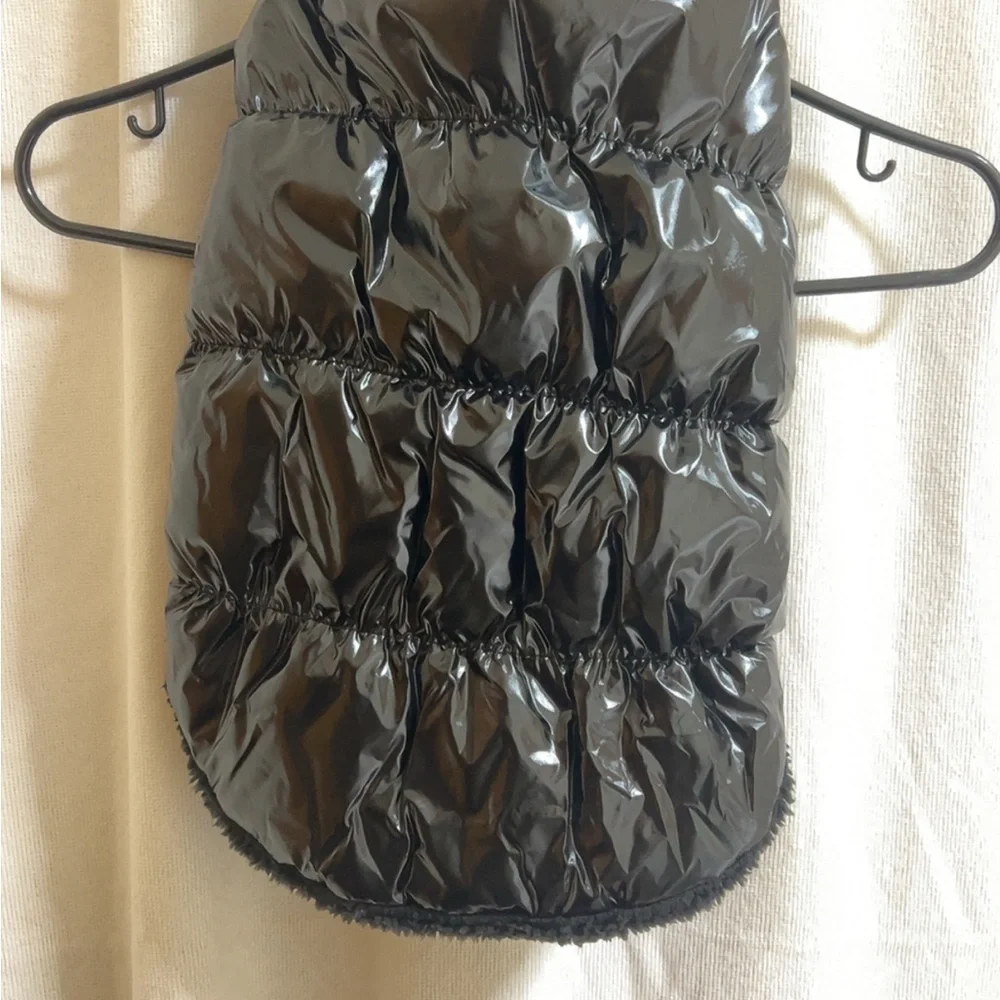 Sleek Black Dog Puffer Jacket size: M